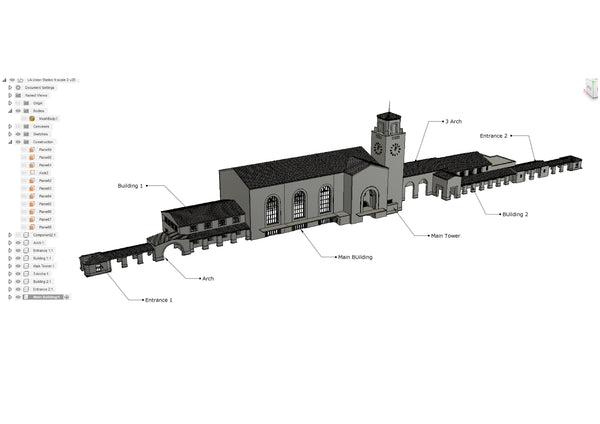 1-160TH N SCALE 3D PRINTED LOS ANGELES UNION STATION MAIN BUILDING CONDENSED VERSION