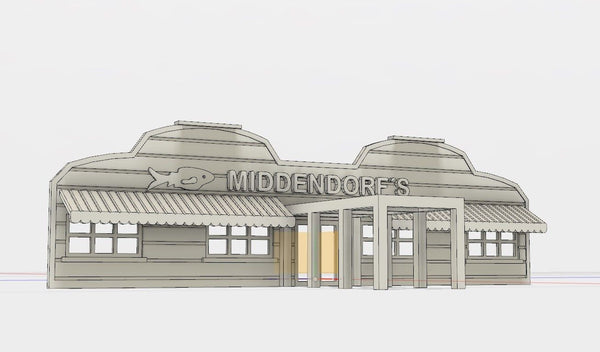 160TH N SCALE 3D PRINTED KIT MIDDENDORF'S RESTAURANT FACADE